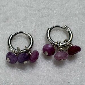 Raw Ruby Silver Huggy Earrings